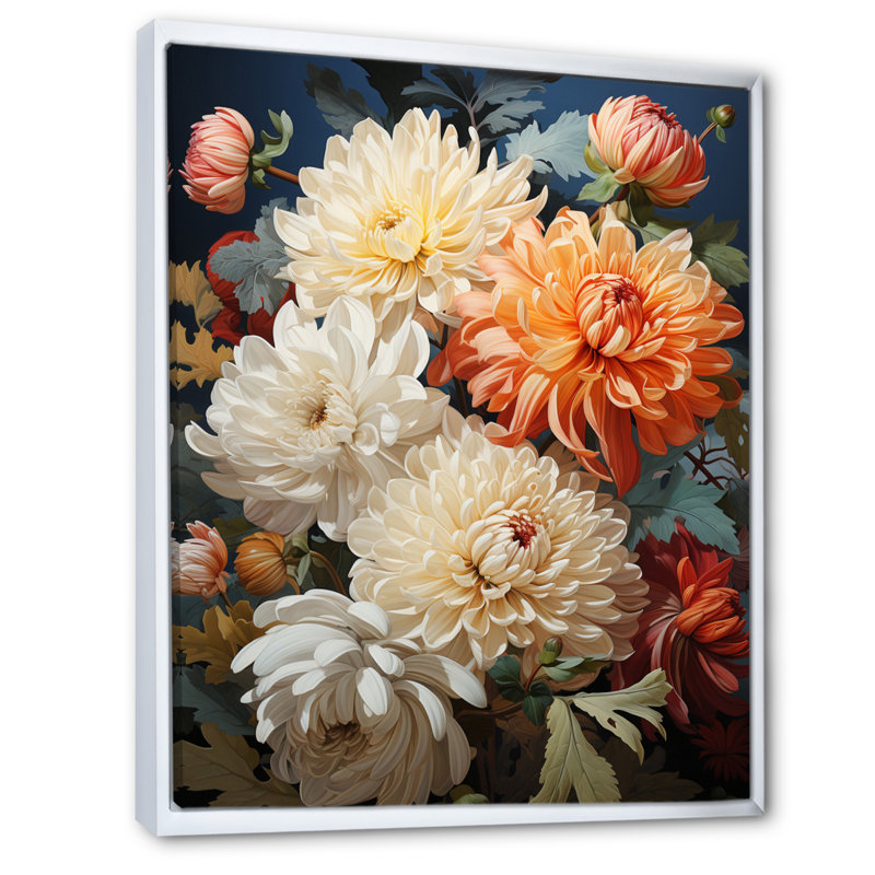 Collage d'automne Yareily Chrysanthemums I, H 44 po x l 34 po x P 1,5 po, Cadre flottant blanc