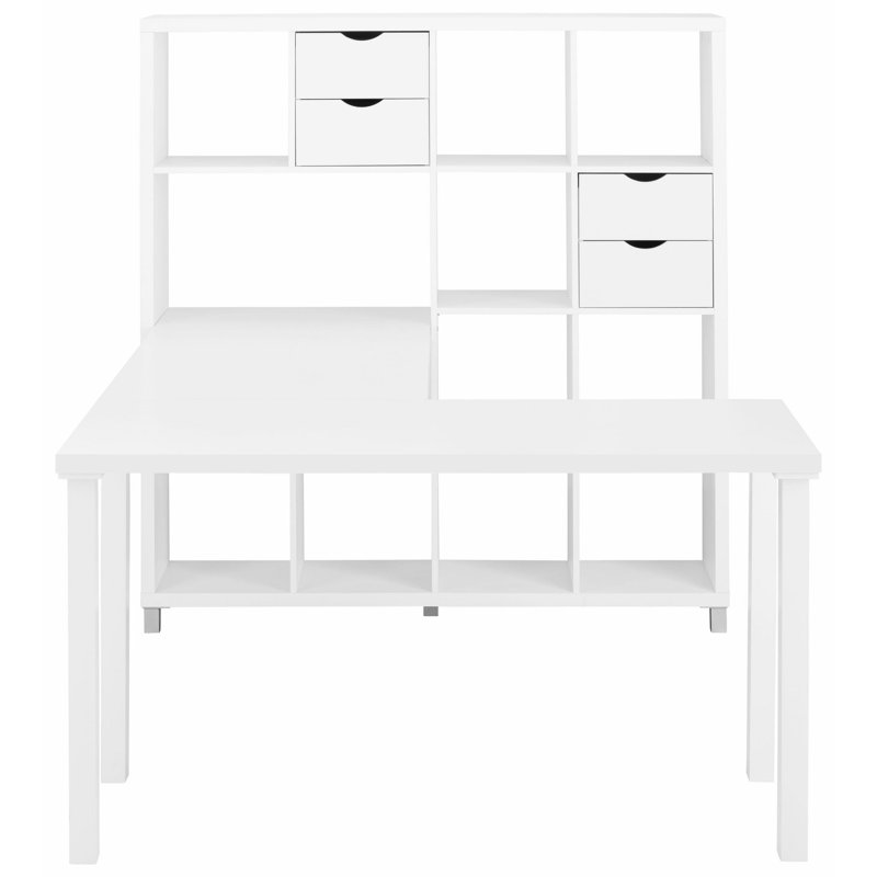 Wiley L-Shape Desk with shelf-unit, White