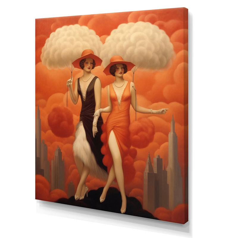 Danseurs art déco cosmopolites, H 44 po x l 34 po x P 1,5 po, Toile tendue