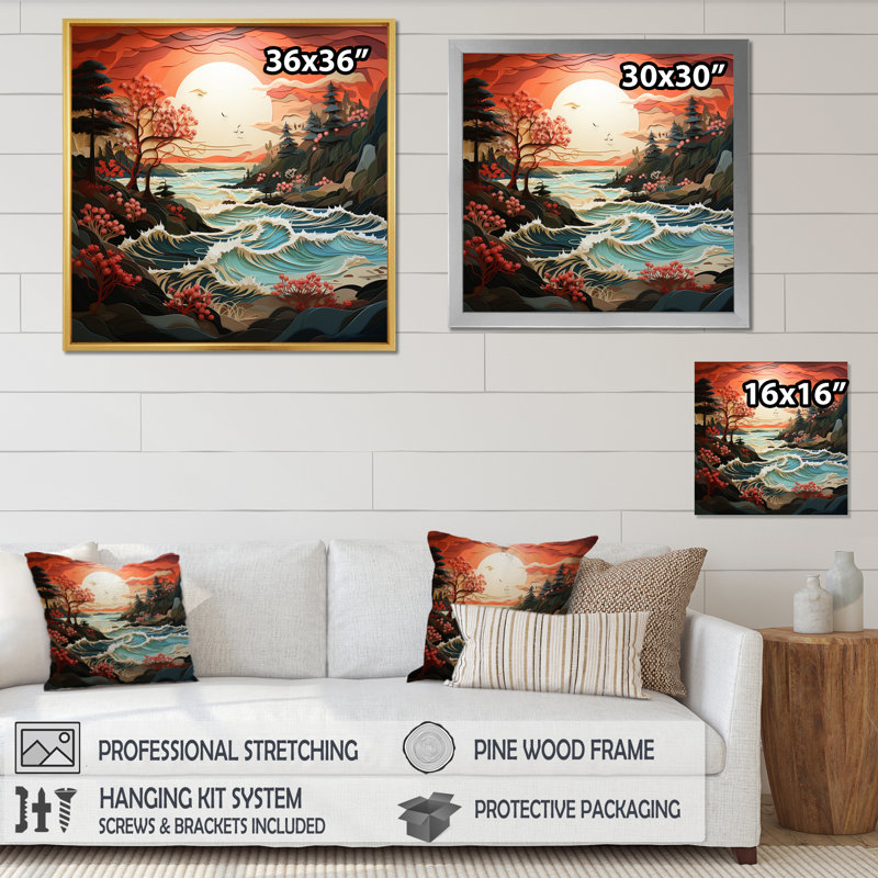 Coastal Wilderness Papercut I - Nautical & Beach Canvas Print, Encadrement doré, H 36 po x l 36 po x P 1,5 po