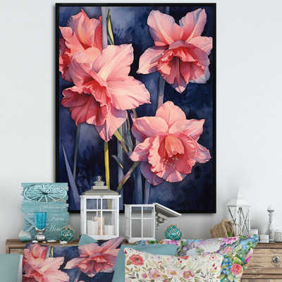 «Pink Blue Daffodils Natures Impression» sur toile
