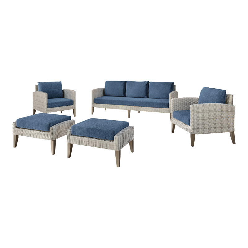Lucele 5-Piece Wood Patio Conversation Set, Blue