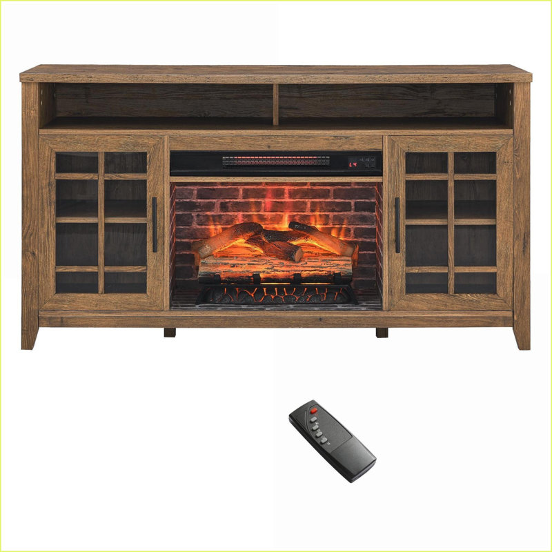 Electric Fireplace TV Stand 55 Inch 2-IN-1 with Storage, Reclaimed Barnwood | Insert | Reclaimed Barnwood, Brown