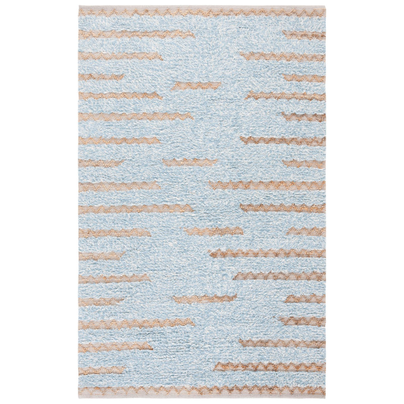 Amauria Hand Woven Wool/Jute/Cotton Abstract Rug in Blue/Natural, Rectangle 5' x 8'