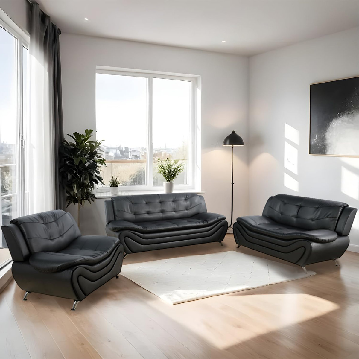 Ivy Bronx 3-Piece Faux Leather Upholstered Living Room Sofa Set | Wayfair