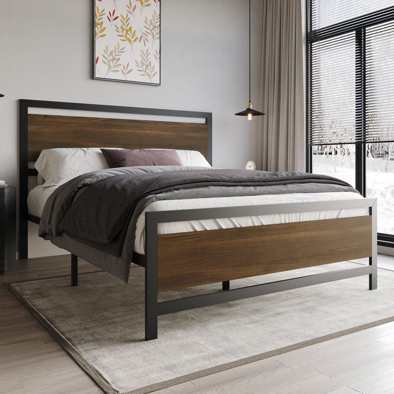 Vicent Metal Platform Bed, Brown, Full