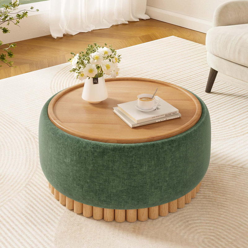 Repose-pieds de rangement en chenille moderne de 29 pouces avec pieds en bois massif pour le salon, aucun assemblage requis