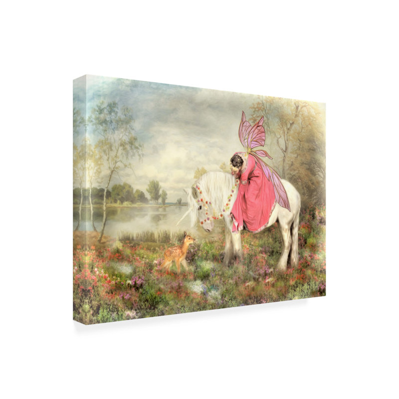 La fée et la licorne sur toile par Trudi Simmonds, H 14 po x l 19 po x P 2 po