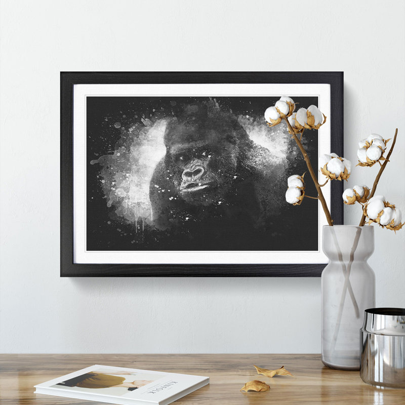 A Silverback Gorilla - Picture Frame Graphic Art Print, 33cm H x 45cm W x 2cm D, Black Framed