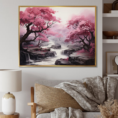 «Pink Trees Waterfall Endless Journey» - Art mural cascade
