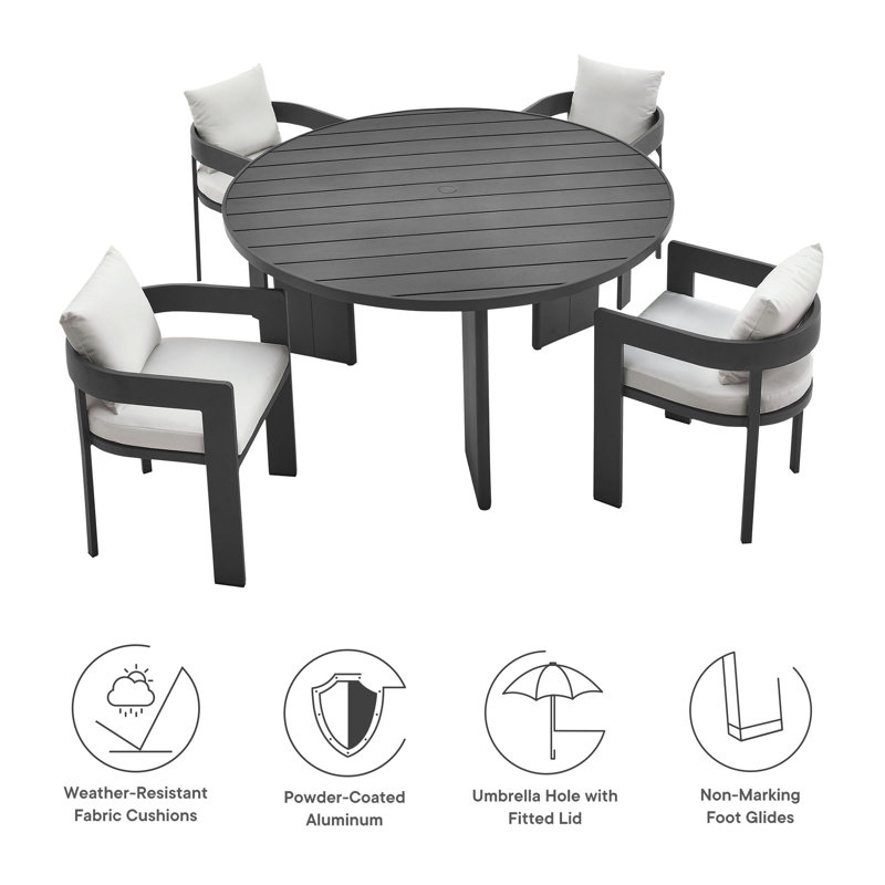 Gray and White Powder-Coated Aluminum 4-Person Outdoor Dining Set