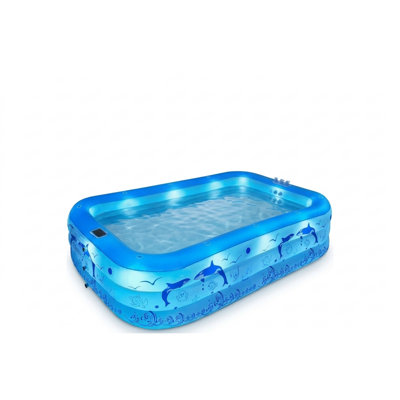 Upgrade Inflatable Pools With Lights, Family Inflatable Swimming Pools For Kids,Adults, Blow Up Pool Solar, Large Kiddie Pool, Durable Thickened Inflatable Family Pool For Backyard-Blue