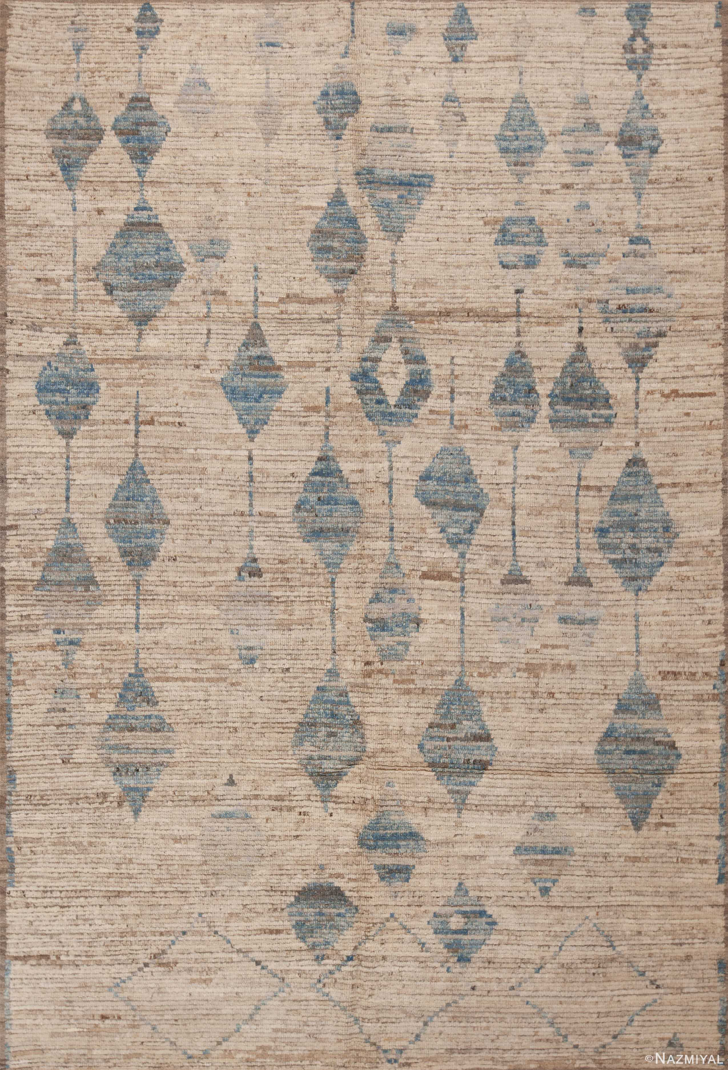 Nazmiyal Collection Ivory/Cream/Light Blue Tribal Geometric Pattern