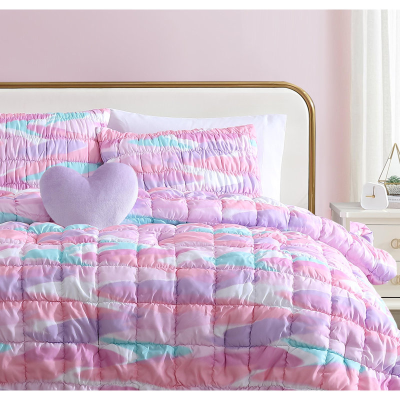 ALEX + BELLA Staci Swirl Pink Soft Embellished Microfiber Comforter Set, Twin Comforter+1 Standard Sham+1 Throw Pilow