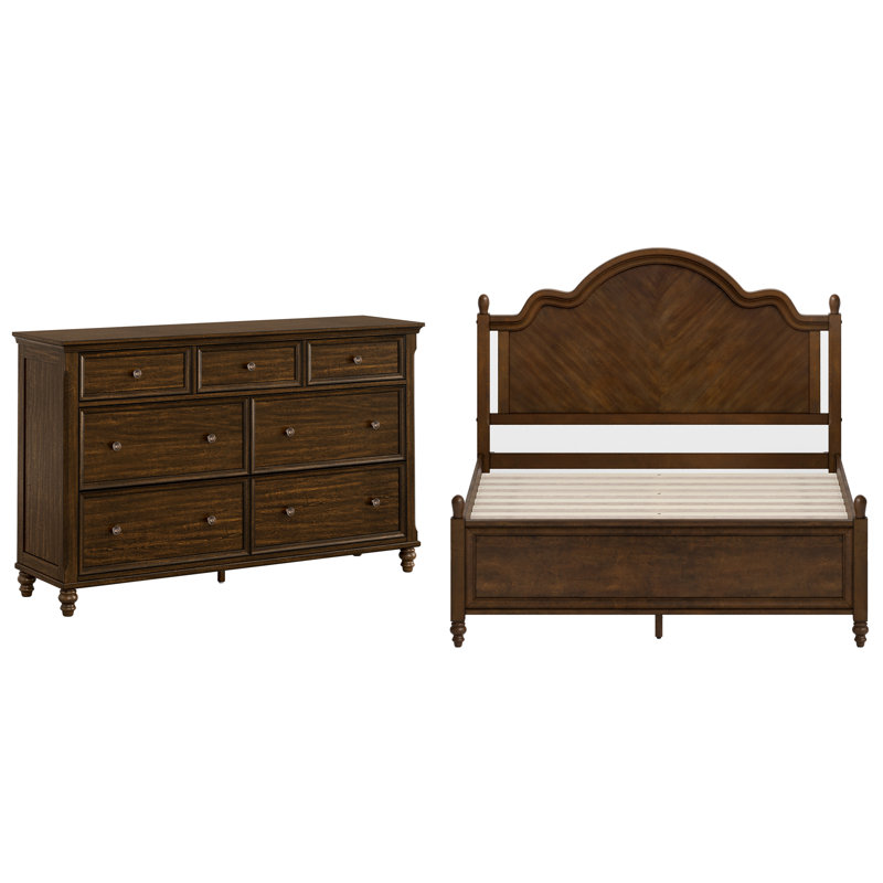 Ensemble de chambre à coucher Aubel, Noyer foncé, 2 Pcs: Bed, Dresser, Grand lit