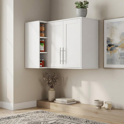 35.43" W Space-Saving Wall Mounted Sideboard Cabinet with 2 Doors and 3 Adjustable Shelves in White Finish