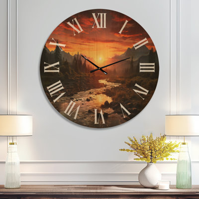 Horloge murale surdimensionnée en bois Sunrise Morning at the River