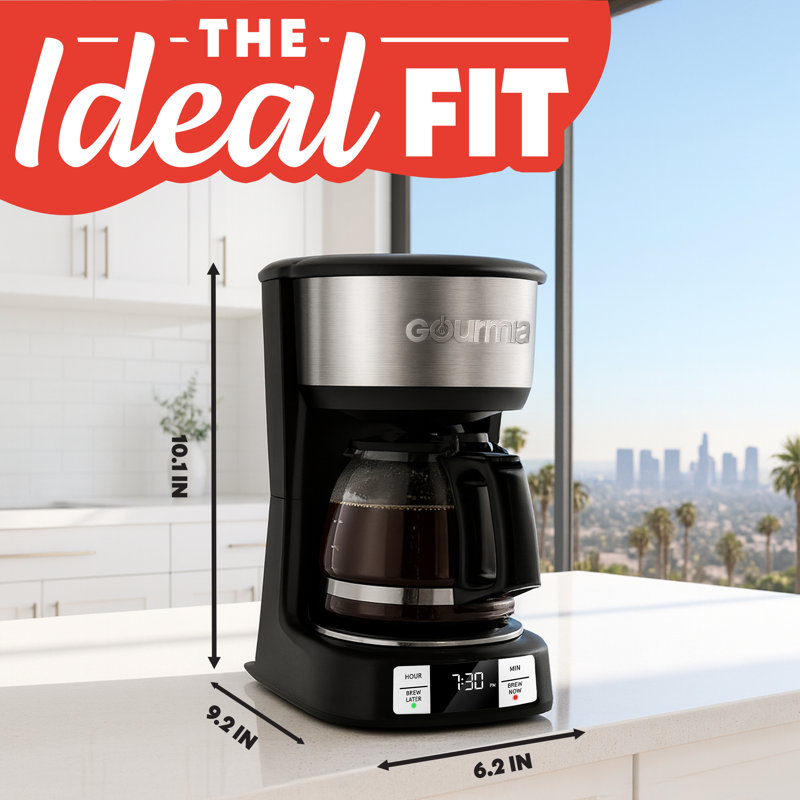 Gourmia 5 Cup Coffee Maker with One-Touch Brew, Pause and Serve, Keep Warm Function, Black