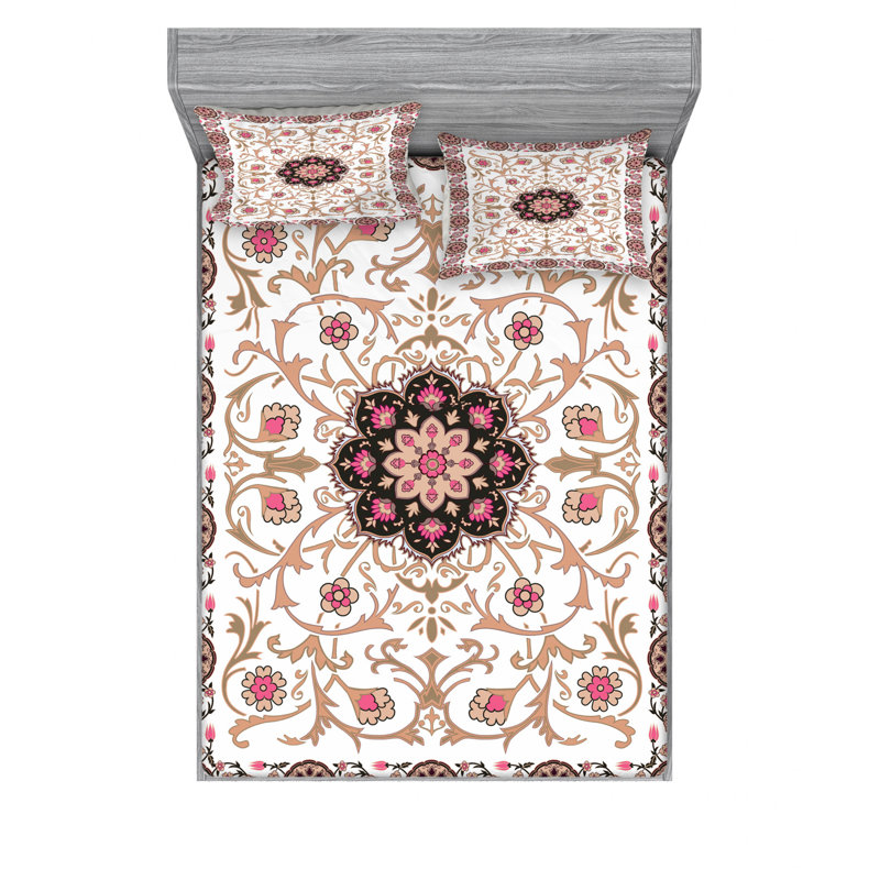 Microfiber Floral Sheet Set, Queen Sheet Set with Fitted Sheet