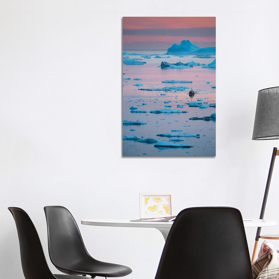 Boat At Ilulissat Icefjord, UNESCO, Ilulissat Kangerlua At Disko Bay. Greenland by Martin Zwick - Wrapped Canvas Gallery-Wrapped Canvas Giclée