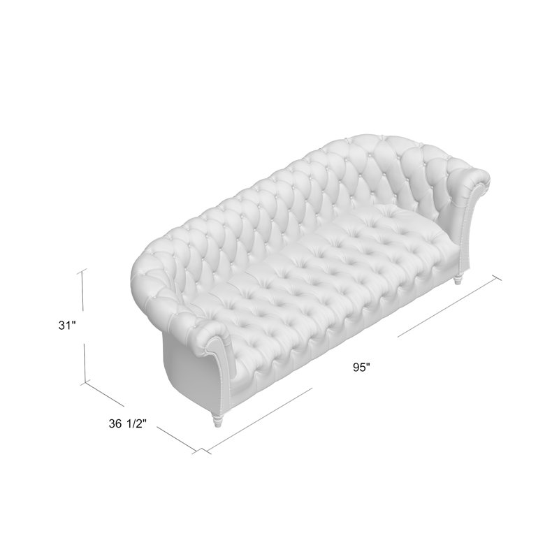 Canapé Chesterfield à accoudoirs roulés, Bella en velours performance blanc, Naturel, Standard