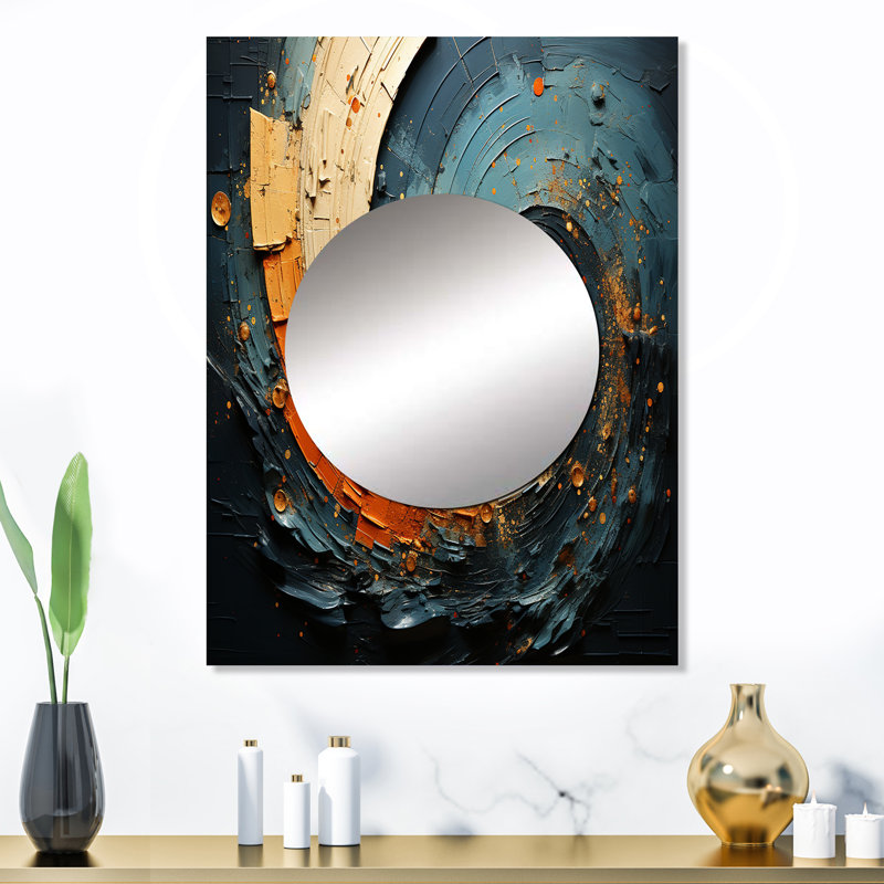 Décoration abstraite spirale orange sarcelle II - Miroir spirales abstraites MTMIR64265, 32 po x 24 po