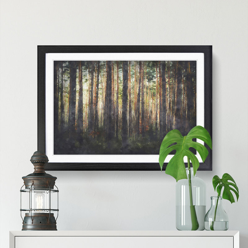 Pine Tree Forest In Spring - Single Picture Frame Print on MDF, 24cm H x 33cm W x 2cm D, Black