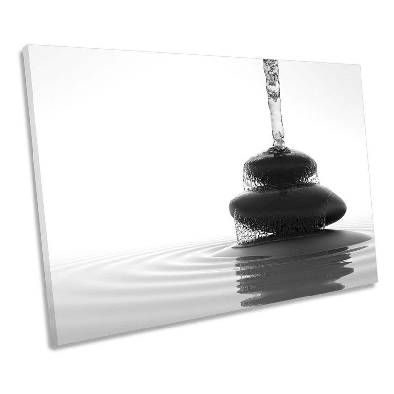 Zen Waterfall On Stones Spa B&W - Wrapped Canvas Print, 30.5cm H x 45.7cm W x 2cm D