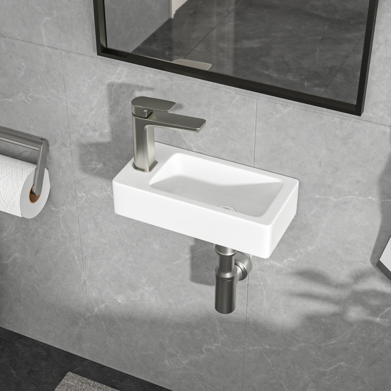 Lavabo de salle de bain mural encastré en céramique, H 4 po x L 15 po x l 7 po, Gauche, Rectangulaire