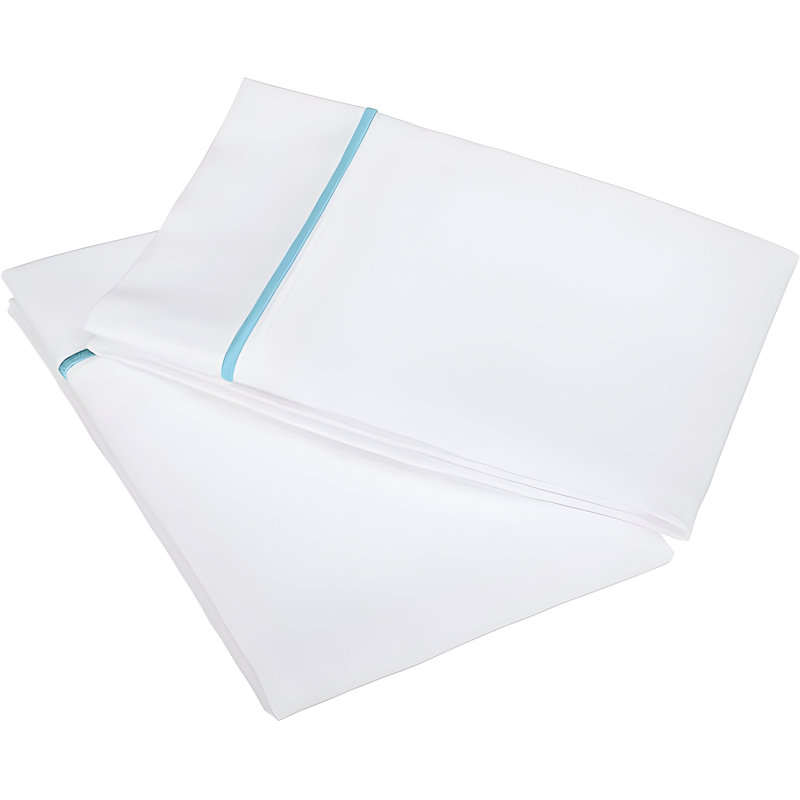 400TC Single Embroidery Cotton Sateen Pillowcases (Set Of 2), White/Light Blue
