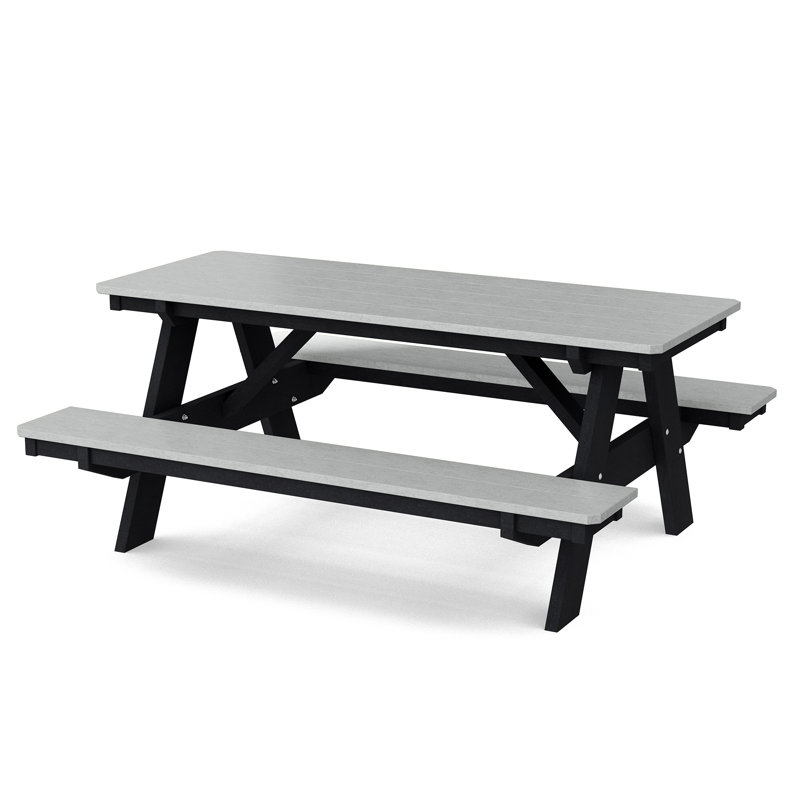 Table de pique-nique 72 "avec bancs attachés Heritage, Gris clair / noir