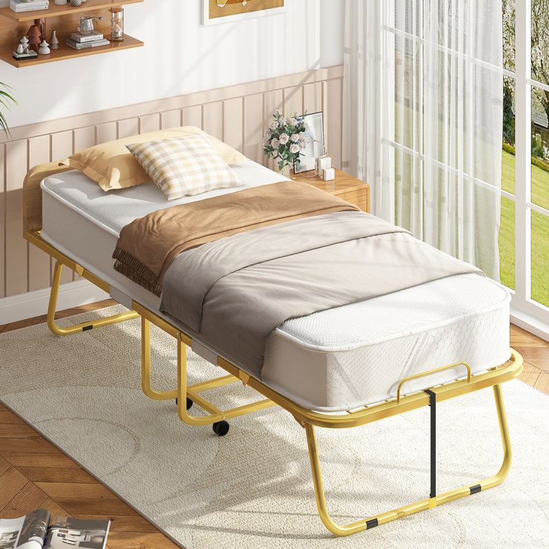 Mercer41 Folding Bed With 5 Inch Memory Foam Mattress, 75X45 Upgraded Size Bed Frame, Single Rollaway Bed For Guests, Space Saving Portable Bed With Lockable Wheels, Easy Assembly & Moving