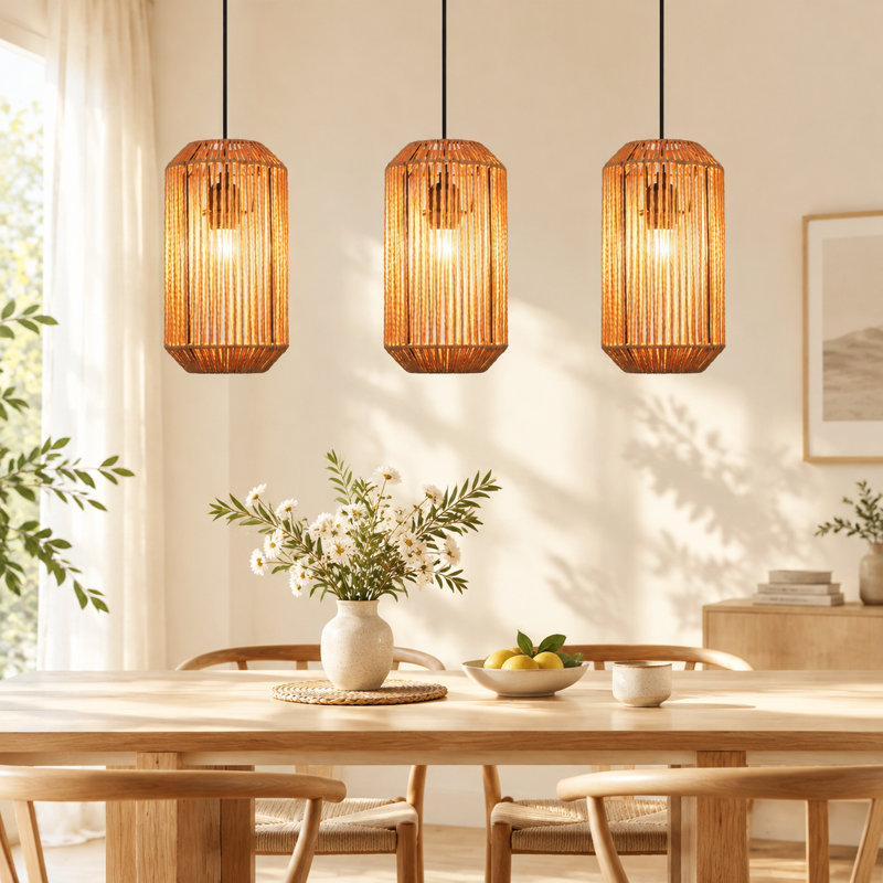 3 - Light Rattan Farmhouse Bohemian Pendant