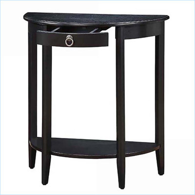 Table basse noire en demi-lune avec tablette inférieure - Rangement élégant pour le salon