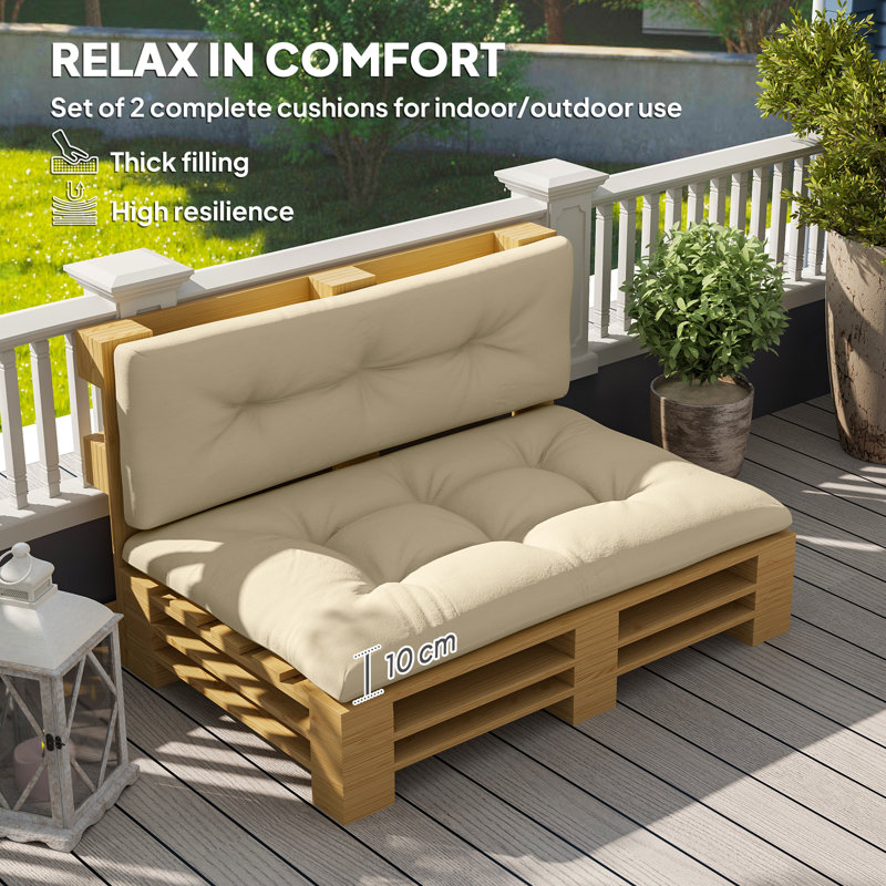 Ensemble de coussins de palette 2 pièces, coussins de canapé 3,9 po, beige