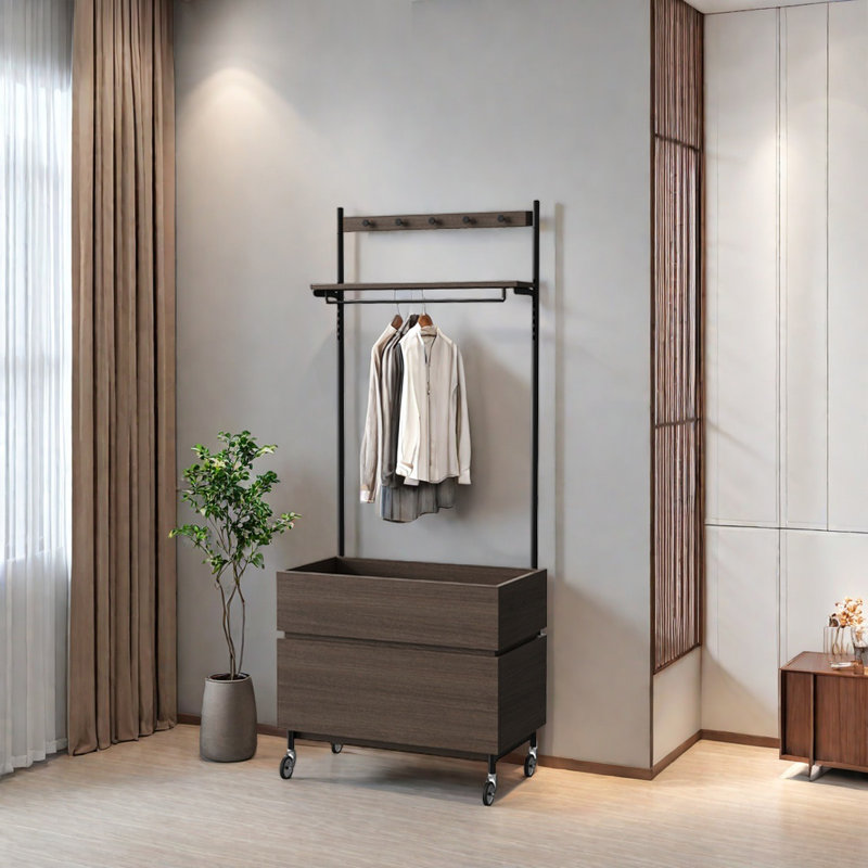 Coat Rack with Large - Capacity Drawer, Walnut