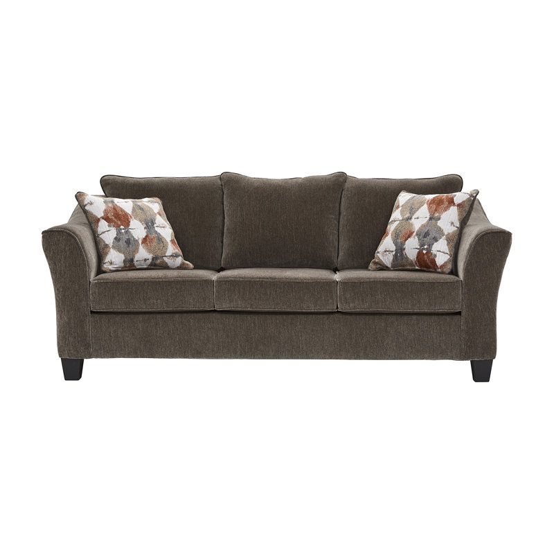 Canapé rembourré 90 po à accoudoirs évasés avec coussins décoratifs - Cachemire châtaignier, Polyester cachemire châtaignier