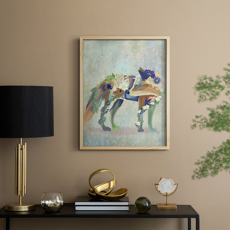 Fantastic Florals Fox, reproduction encadrée debout - bois massif, H 15 po x l 12 po