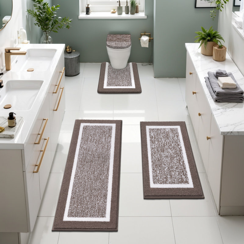 4 Piece Soft Absorbent Microfiber Bath Rug Set with Non-Slip Backing (Set of 4), Brown