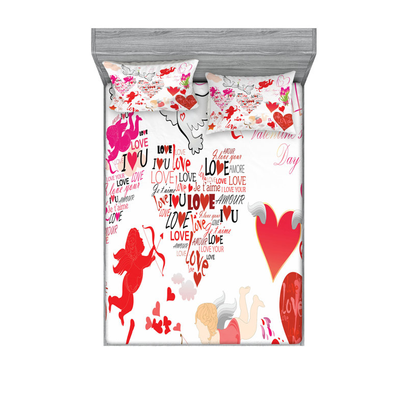 Multicolore ensemble de draps et taies décoratifs Ambesonne Love, Ensemble de draps pour très grand lit avec 4 taie