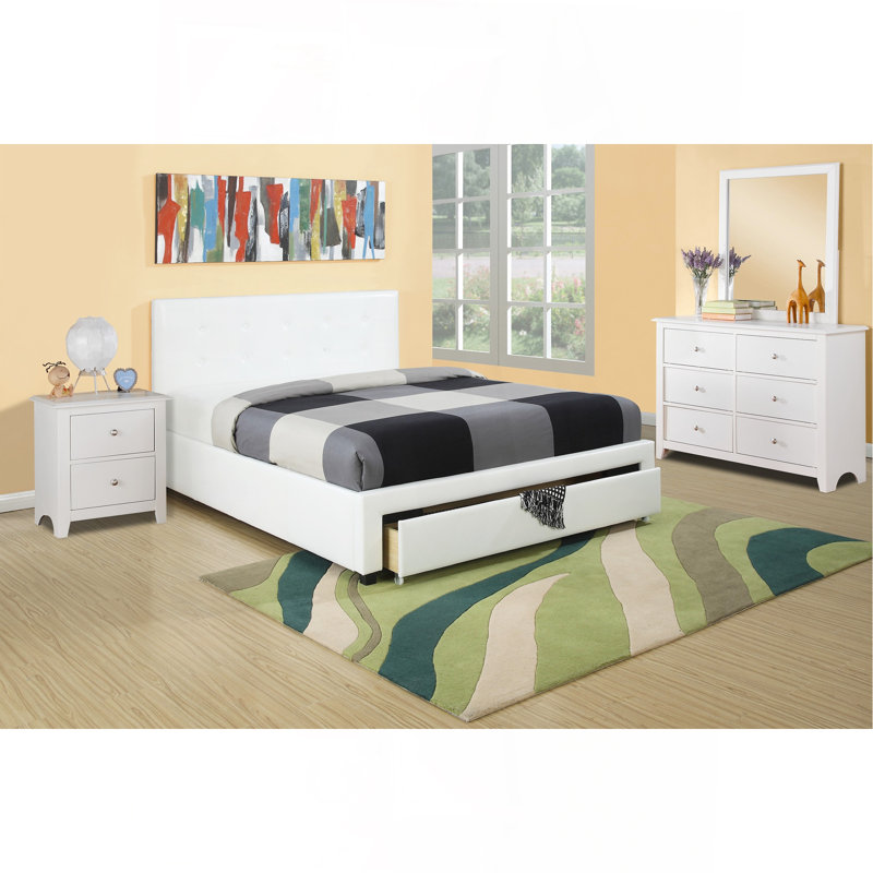 Mobilier de chambre à coucher avec rangement blanc sous le lit pour grand lit, Grand lit