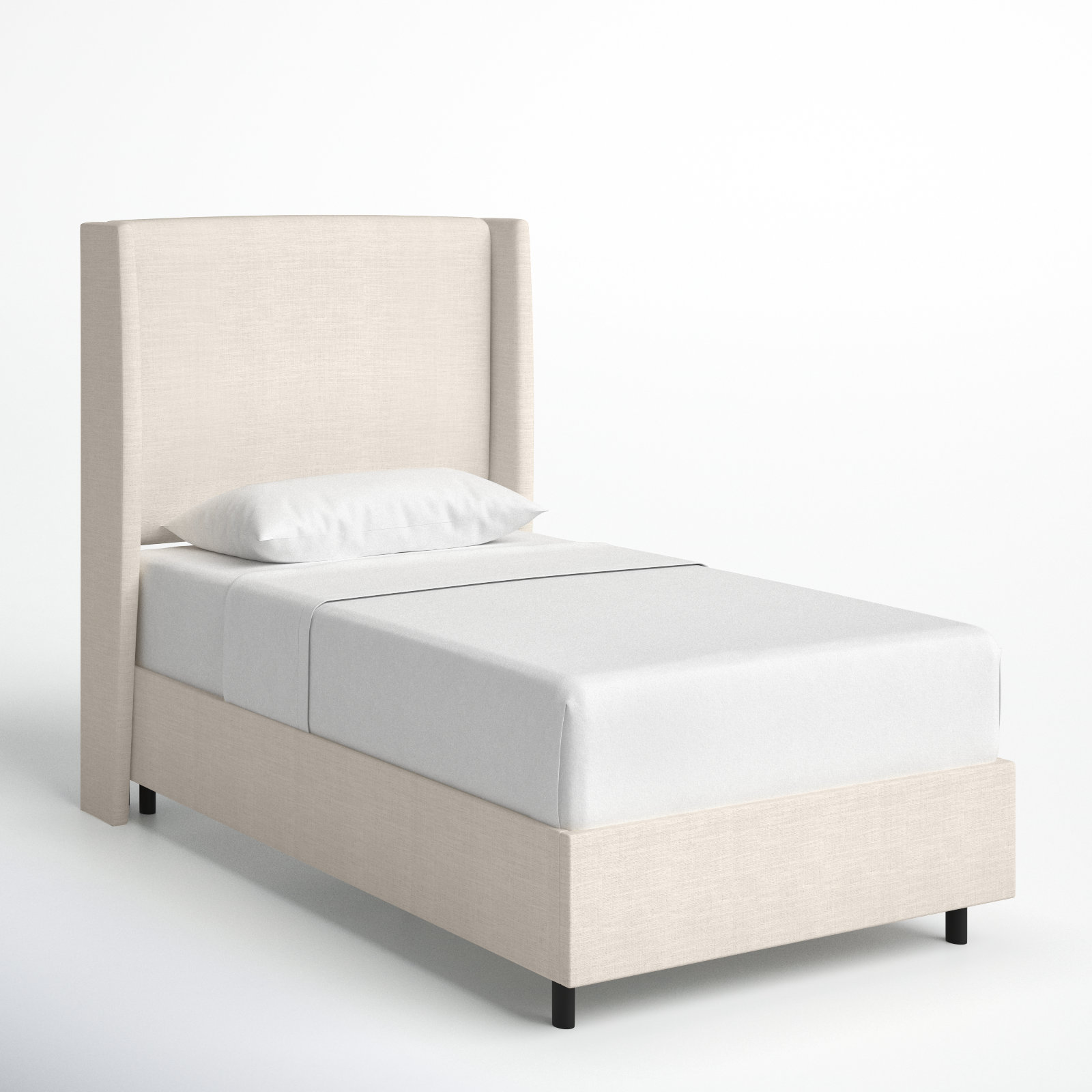 Tilly Linen Upholstered Wingback Bed, Twin, Classic Talc Linen