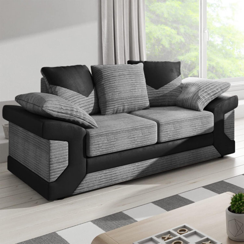 Dino Sofa Modern Fabric Couch With Cushioned Back & Padded Arms, Grey, 2