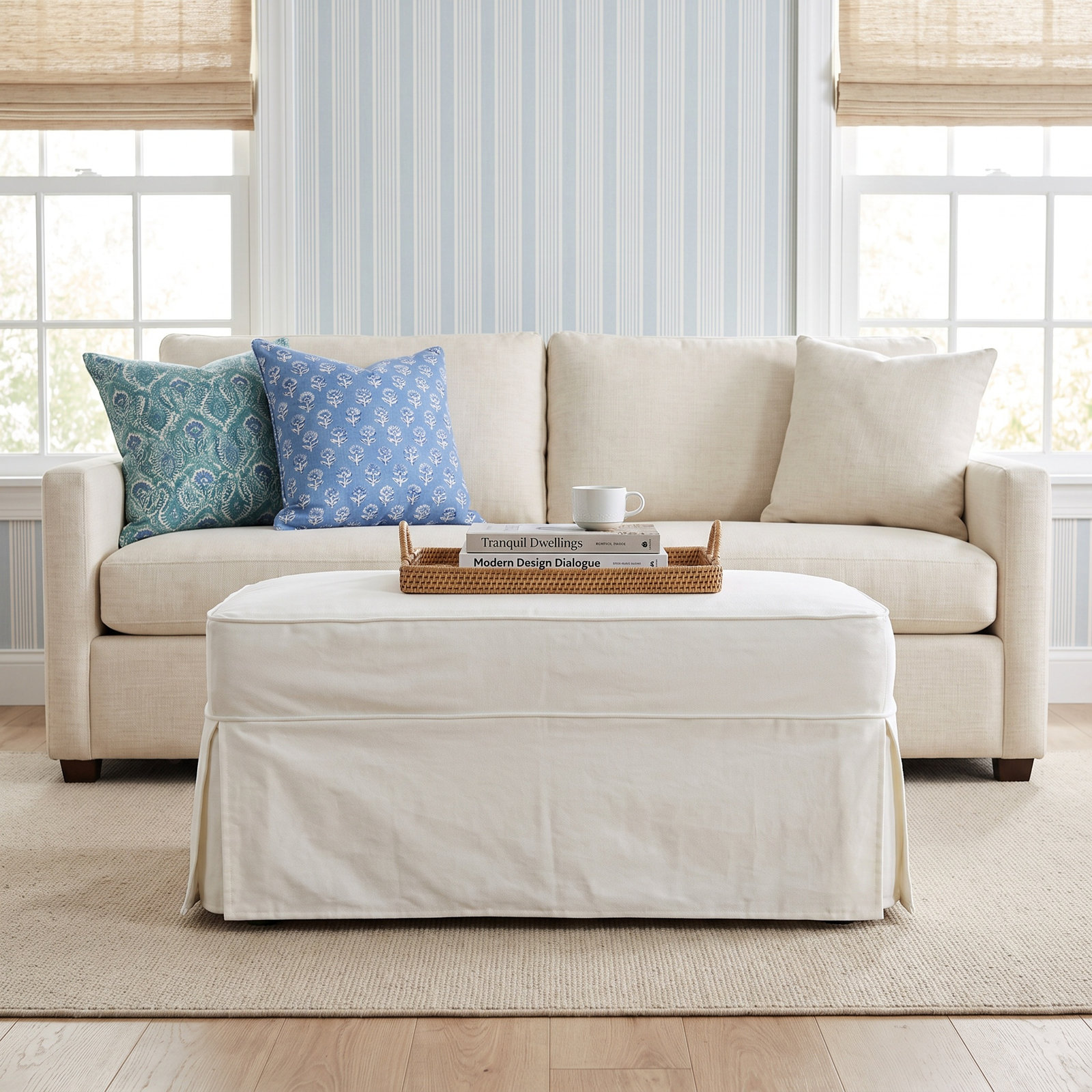 Taylor 34" Ottoman, Bayou Off White Canvas