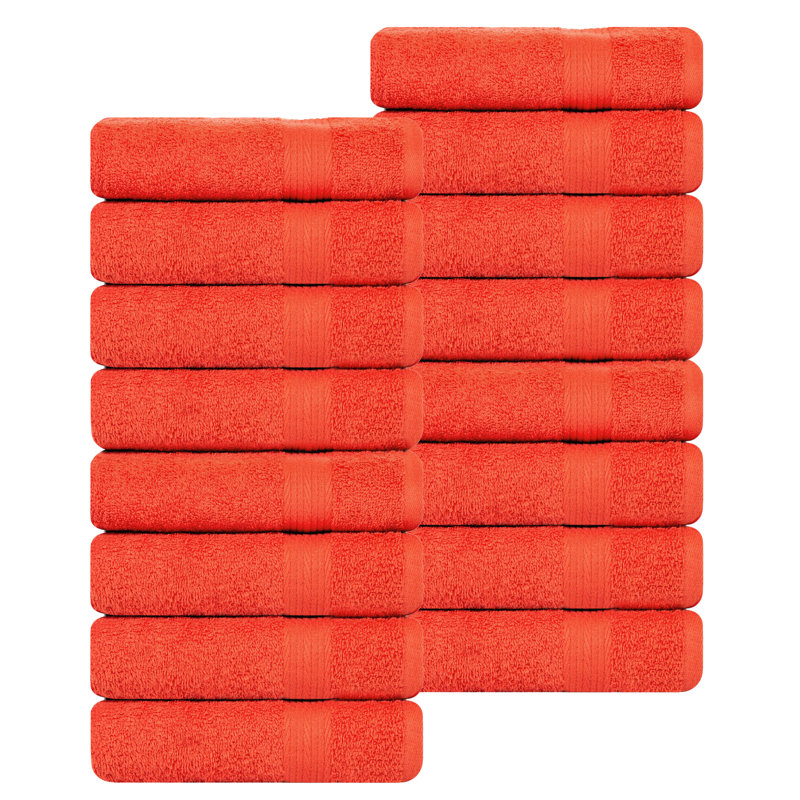 Como Bath Towel Set 100% Cotton Super Soft and Absorbent, Orange, Bath Towels - 16 Pack