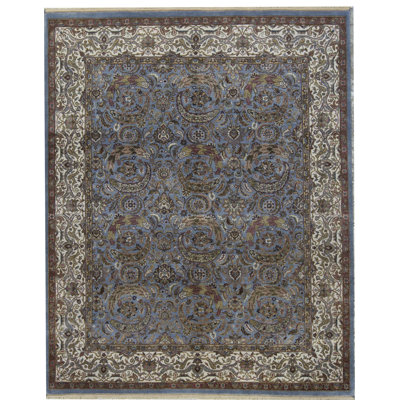 Tapis bleu clair et ivoire noué à la main de haute qualité