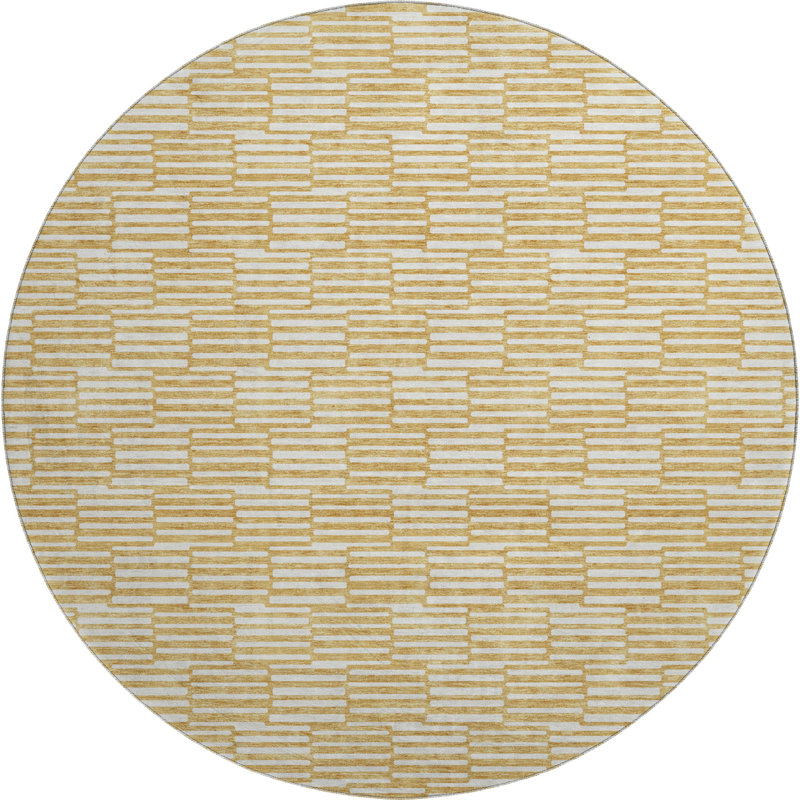Premium Machine Washable Prisco Gold Rug, Round 8'