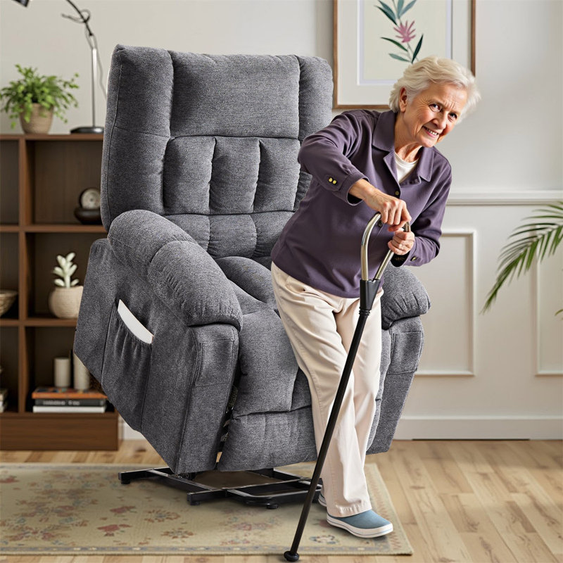 Oversized Power Lift Recliner Chair, Large Electric Recliner With Massage, Cup Holders, Side Pockets, Gray