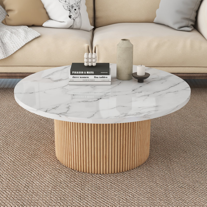 36" Marbled Wood Round Coffee Table, Wood