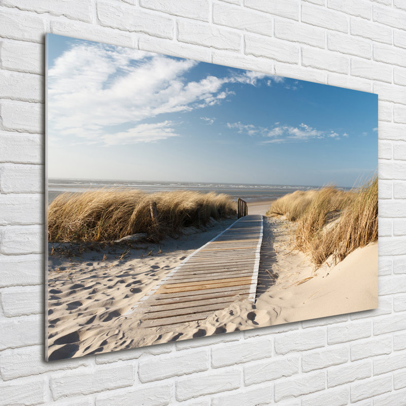 Glass Print Wall Art 100X70cm Image Printed On Glass Decorative Wall Picture Behind Toughened / Tempered Safety Real Glass For Kitchen & Living Room Theme:Path On The Beach